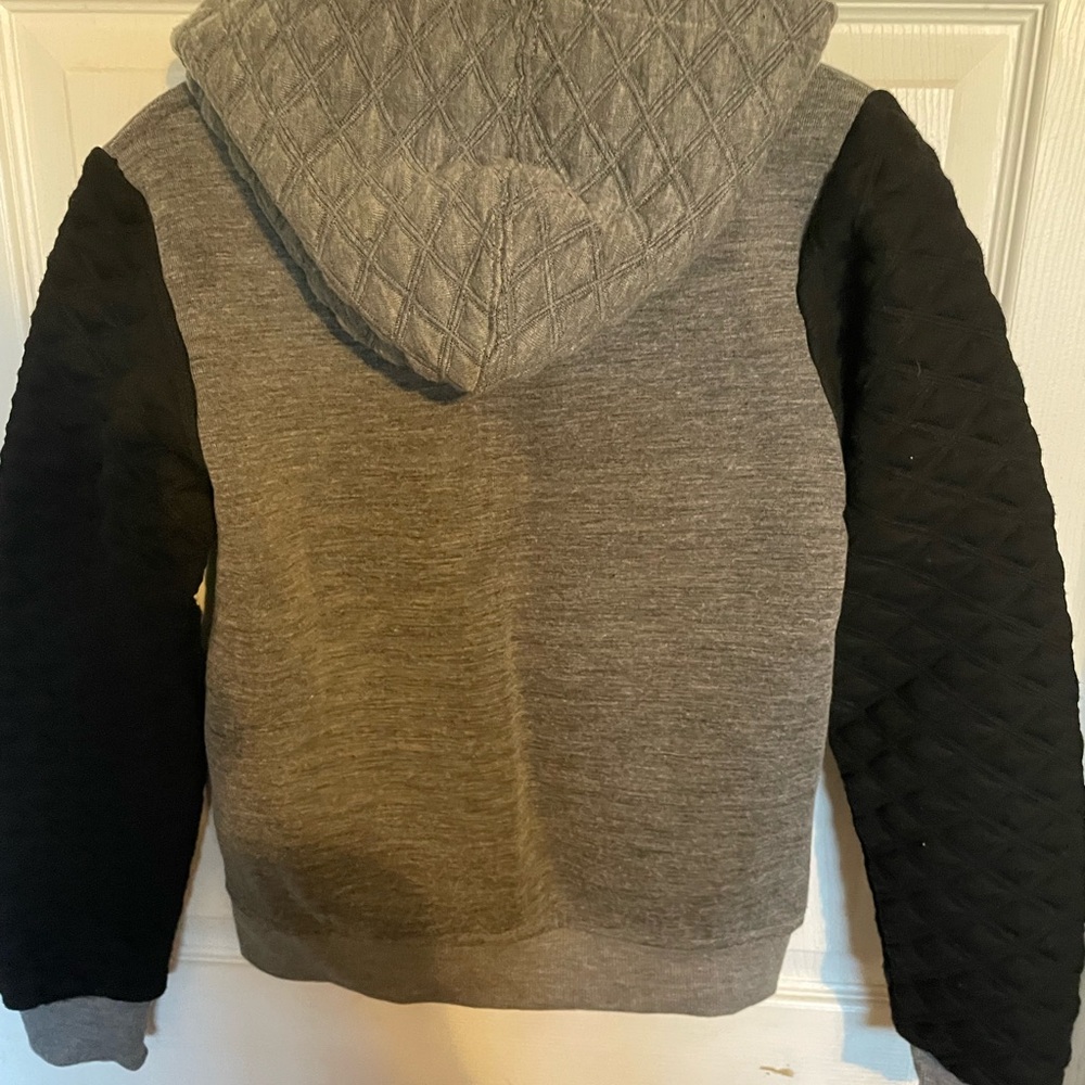Boys Gray and Black Quilted Hoodie Sweater